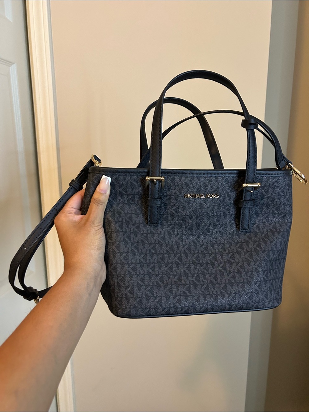 MICHAEL KORS Black MK Logo Small Satchel with Crossbody Strap
